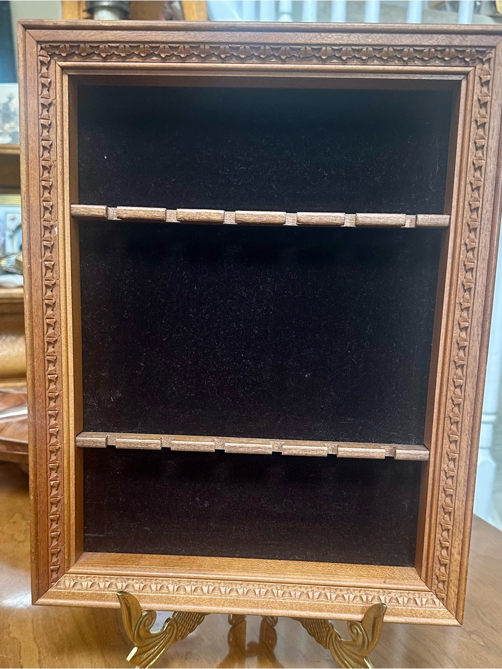Vintage Wood Framed Souvenir Spoon Display with Black Velvet Backing